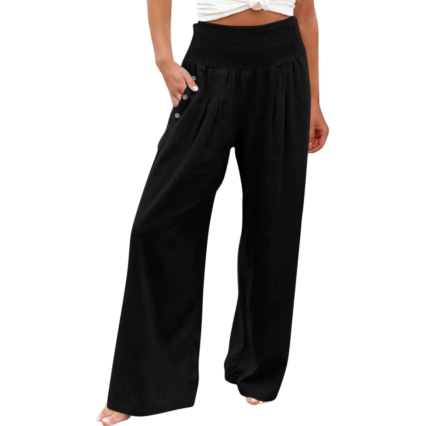 generic Orders Placed by Me Linen Pants Women 2024 Summer Palazzo Flowy Pants Wide Leg Beach Pants High Waist Casual Vacation Trouser with Pocket Medium A#21 Black