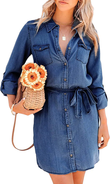 Women's Fashion Denim Blouse and Dress Combo