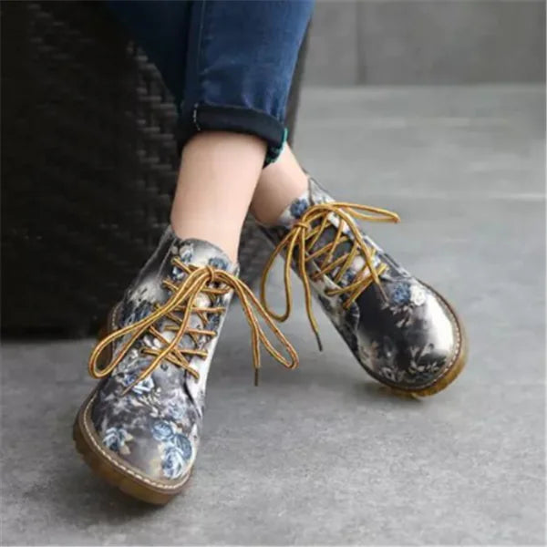 Vintage Floral Lace-Up Martin Boots for Women