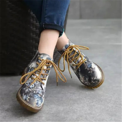 Vintage Floral Lace-Up Martin Boots for Women