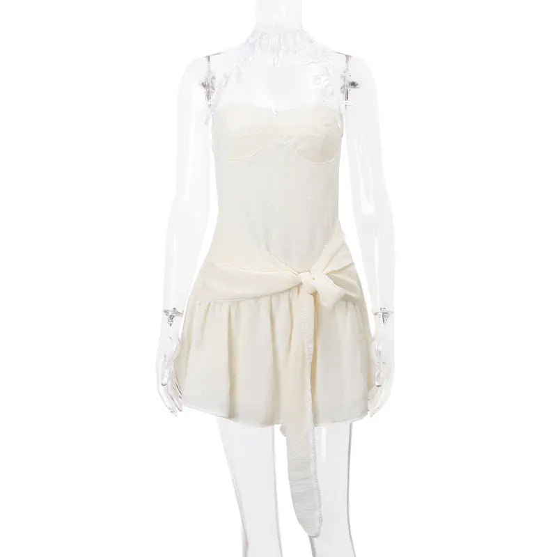 Backless Lace-up Ruffled Halter Dress for Women