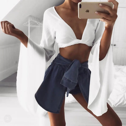 Spring Collection White Chiffon V-Neck Blouse
