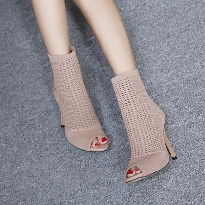 Knitted Open-Toe High Heels for Women, Fall Collection