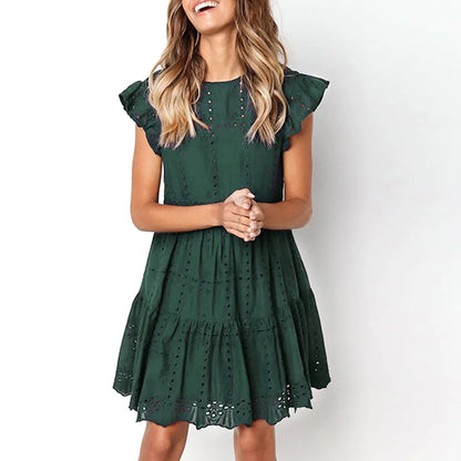 Solid Color Round Neck Short Sleeve Casual Dress