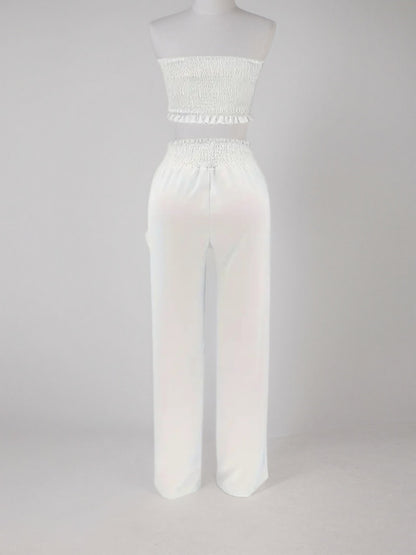 New Autumn Style Women's Two-piece Set, Featuring A Stylish Bow Design And Strapless Cover, Paired With A Stylish Pink Polyester Twopiece Set