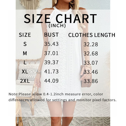 Women's Elegant Halter Neck Sleeveless Mini Dress Eyelet Embroidery A Line Short Dress