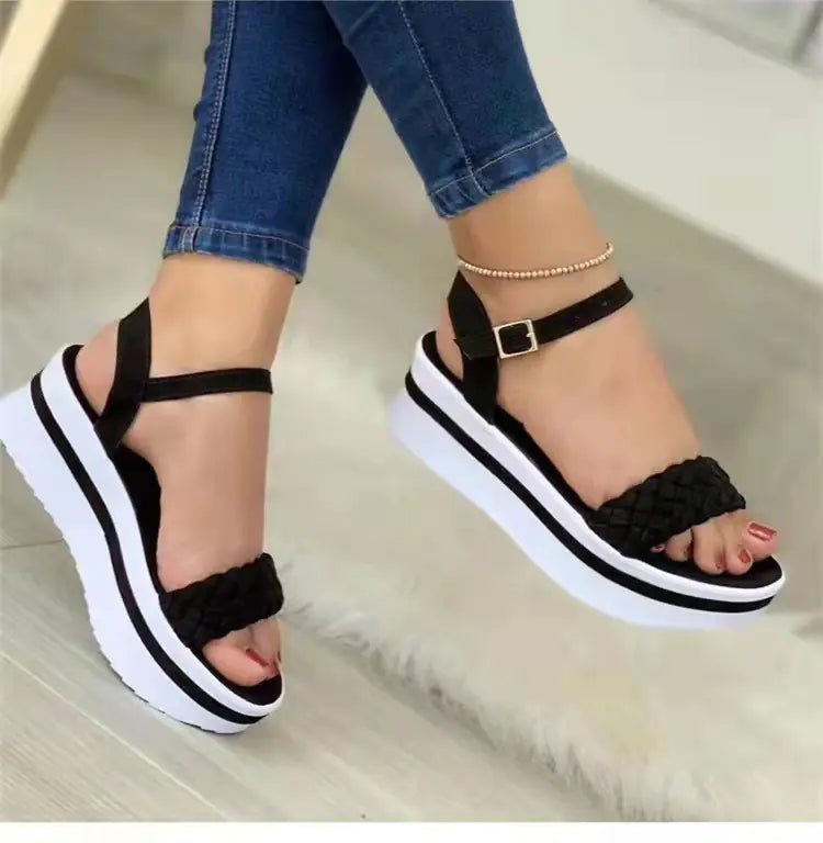 Thick-Bottomed Braided Strap Sandals for Women