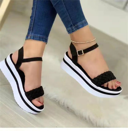 Thick-Bottomed Braided Strap Sandals for Women