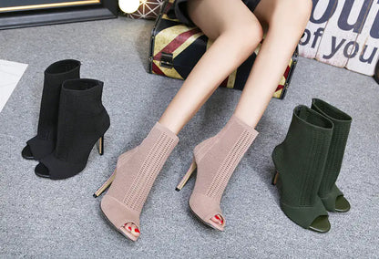 Knitted Open-Toe High Heels for Women, Fall Collection