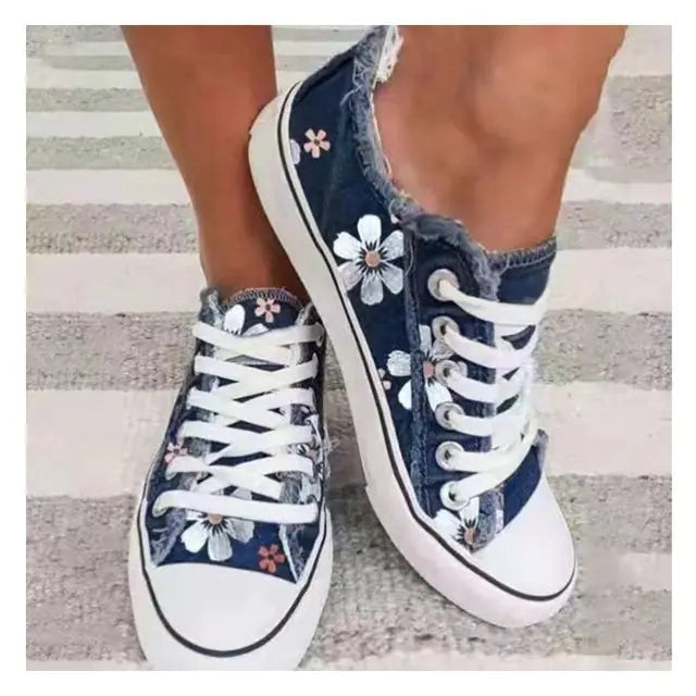 Retro Floral Print Lace-up Sneakers for Women