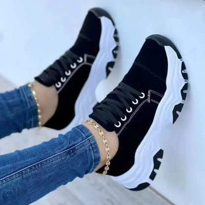 Women's Flat Lace-Up Canvas Sneakers for Casual Wear