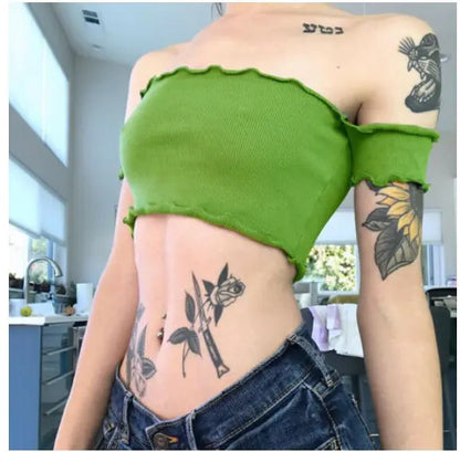 Green Mini Sleeveless Crop Top for Women
