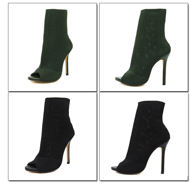 Knitted Open-Toe High Heels for Women, Fall Collection
