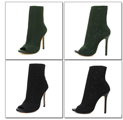 Knitted Open-Toe High Heels for Women, Fall Collection