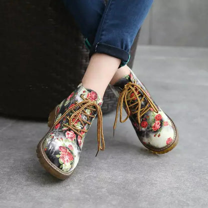 Vintage Floral Lace-Up Martin Boots for Women