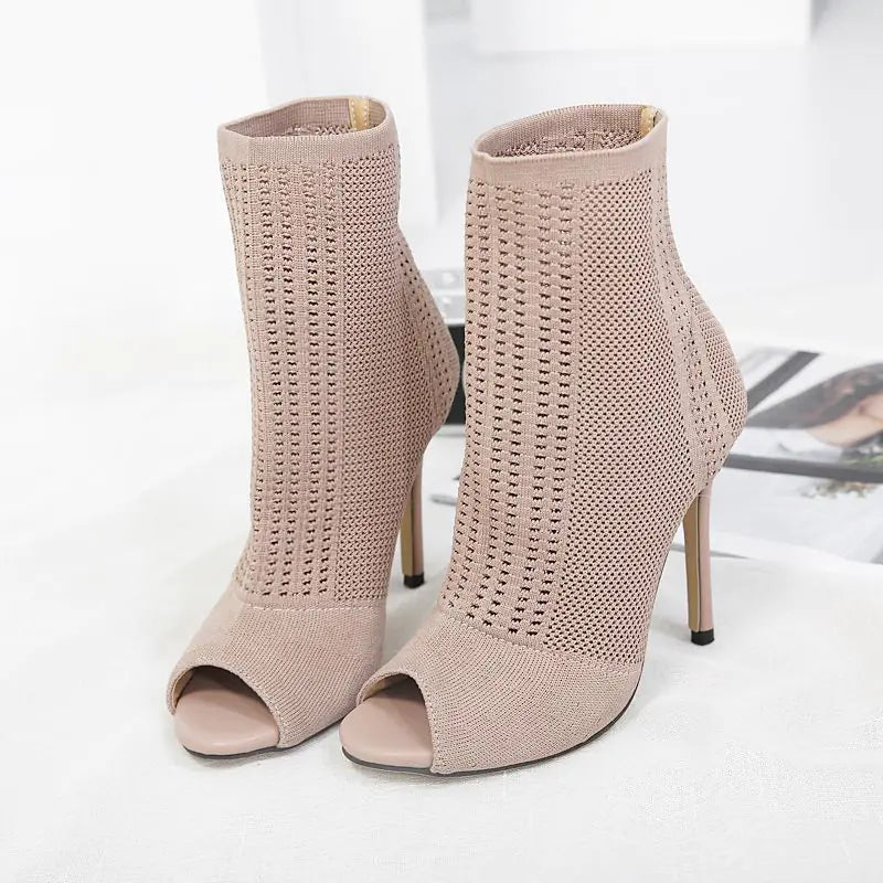 Knitted Open-Toe High Heels for Women, Fall Collection