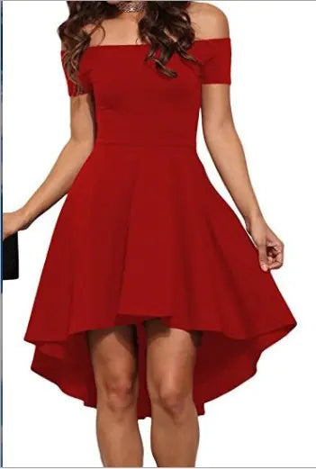 Women's One-Shoulder Short Sleeve Swing Dress