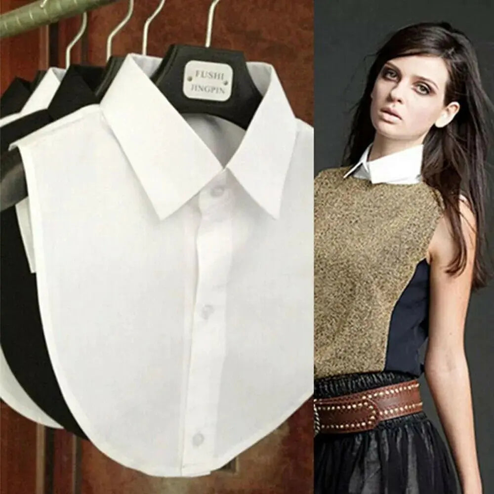 Vintage Solid Cotton Detachable Collar Blouse Top