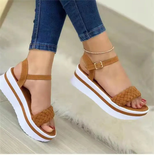 Thick-Bottomed Braided Strap Sandals for Women