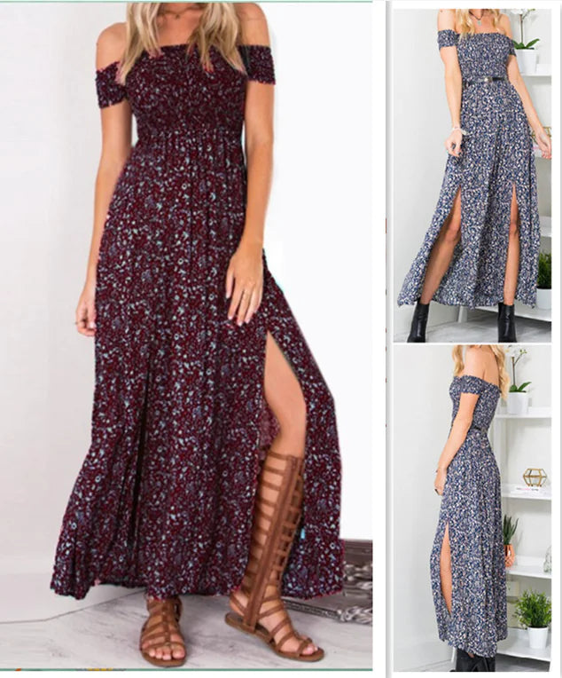 Floral Print Strapless Split Dress