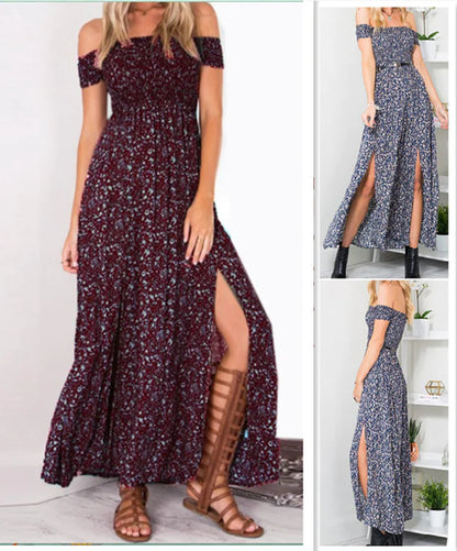 Floral Print Strapless Split Dress