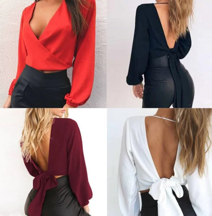2019 Women's Long Sleeve Chiffon Blouse with Waist Cut