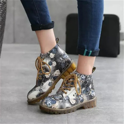 Vintage Floral Lace-Up Martin Boots for Women