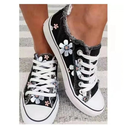 Retro Floral Print Lace-up Sneakers for Women