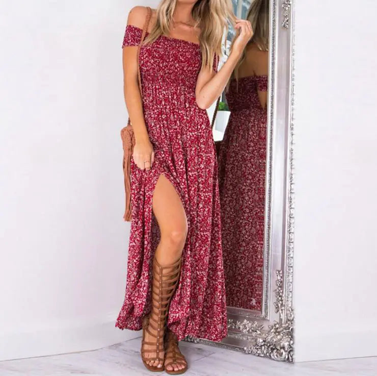 Floral Print Strapless Split Dress