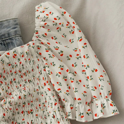 Floral Ruffled Tops for Women - Elegant Chic Crop Top