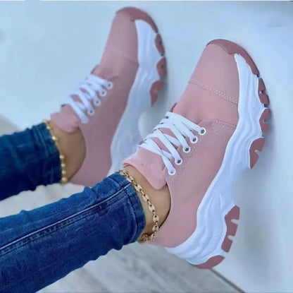 Women's Flat Lace-Up Canvas Sneakers for Casual Wear