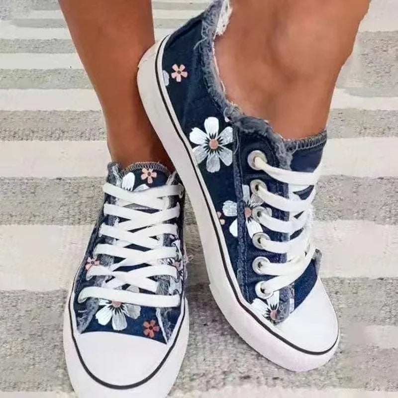 Retro Floral Print Lace-up Sneakers for Women