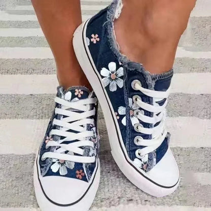 Retro Floral Print Lace-up Sneakers for Women