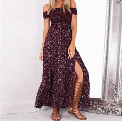 Floral Print Strapless Split Dress