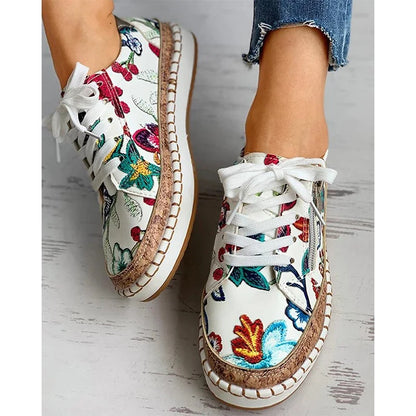 Elegant Floral Lace-up Women's Casual Sports Shoes