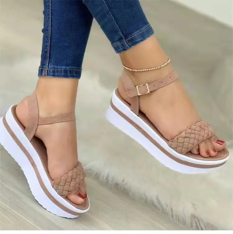Thick-Bottomed Braided Strap Sandals for Women