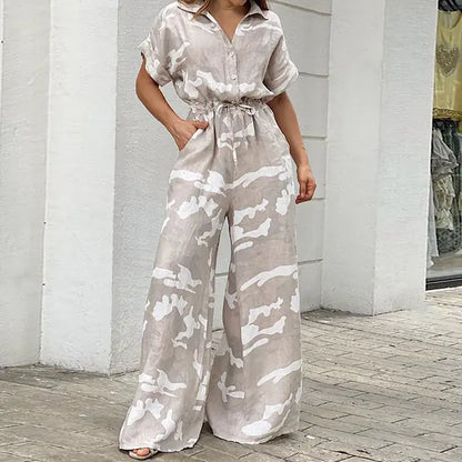 Casual Fashion Print Lace-Up Straight Jumpsuit