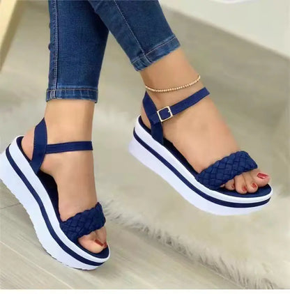Thick-Bottomed Braided Strap Sandals for Women