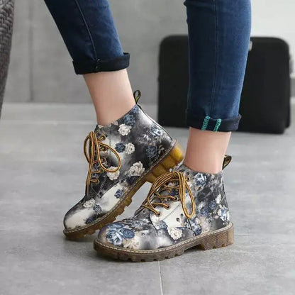 Vintage Floral Lace-Up Martin Boots for Women