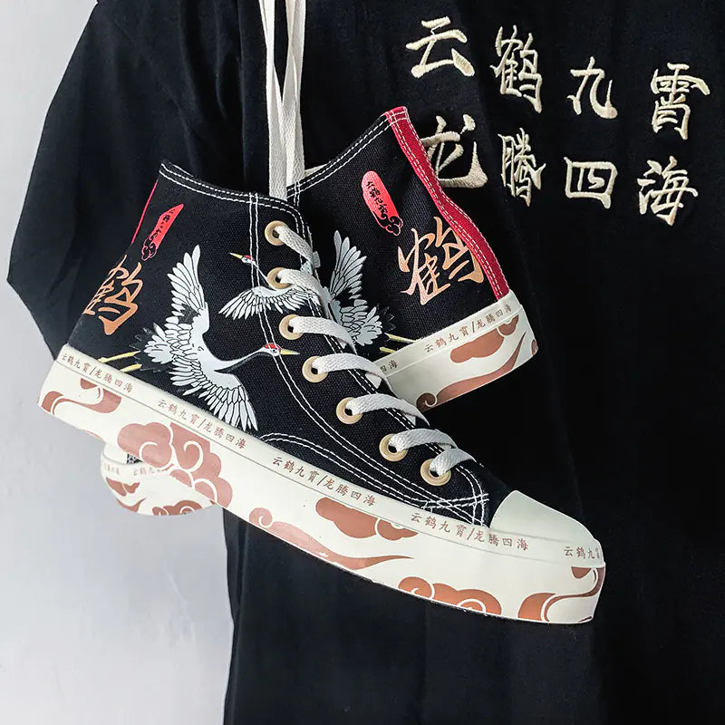 Chinese Style High-Top Canvas Sneakers for Women 35-40