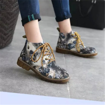 Vintage Floral Lace-Up Martin Boots for Women
