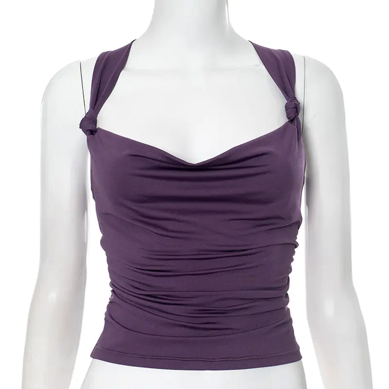 Pleated Cross Backless Crop Top