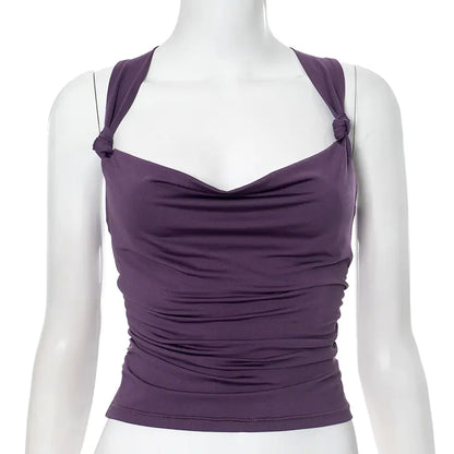 Pleated Cross Backless Crop Top