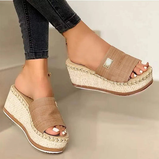 Dheva-C Platform Sandals Women Fashion Sandals Wedges Sandals Platform Casual Summer High Heels Open Toe Espadrilles Sandals Slip on Shoes Women (1-Coffee 9)