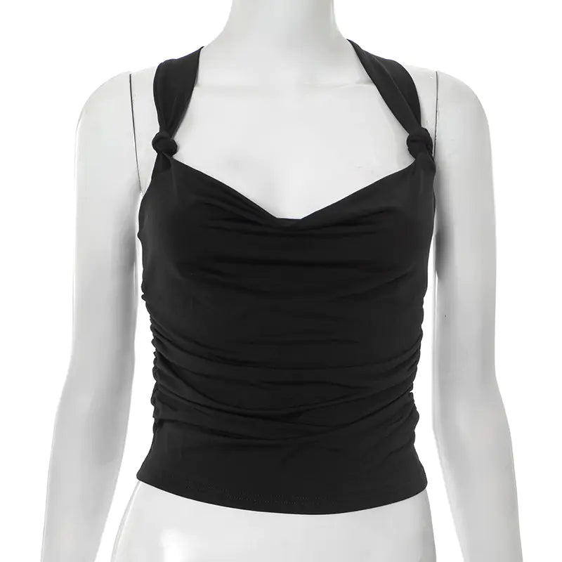 Pleated Cross Backless Crop Top
