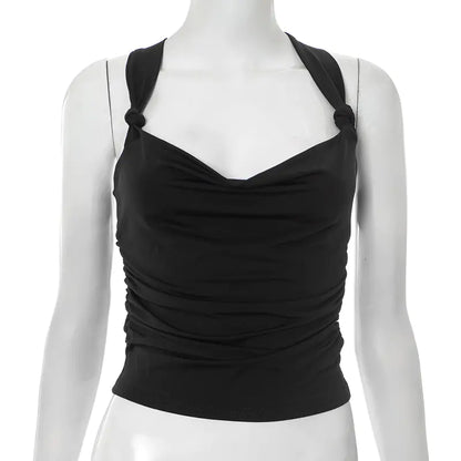 Pleated Cross Backless Crop Top