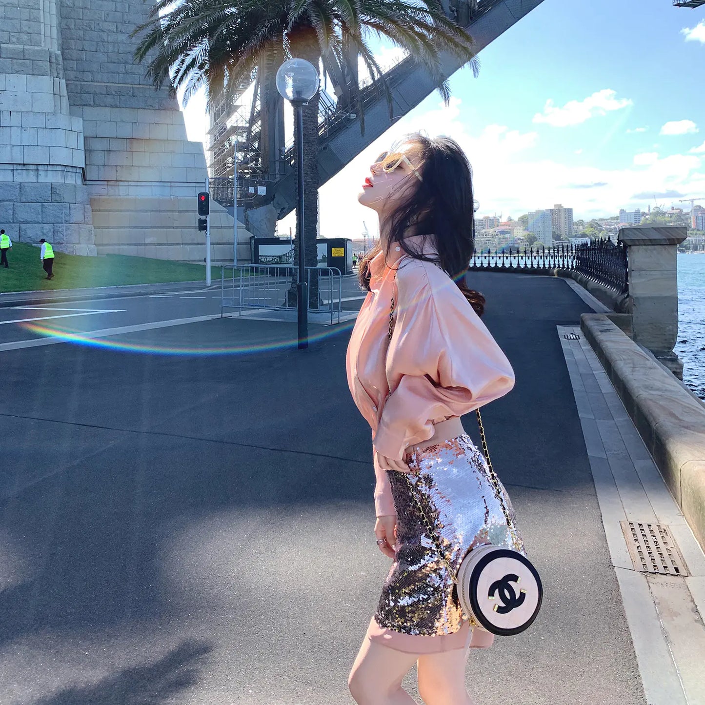 Spring 2019 Korean Style Shiny Blouse and Sequin Skirt Set