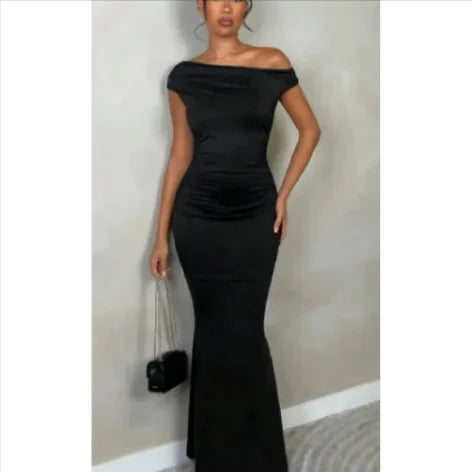 One-Shoulder Pleated White Dress