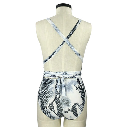 Retro Floral Deep V Backless One-Piece Swimsuit for Women