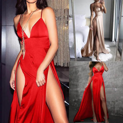 Trendy European Sexy Backless Maxi Dress with Slit